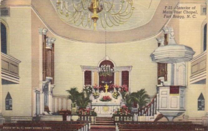 North Carolina Fort Bragg Interior View Of Main Post Chapel  Curteich