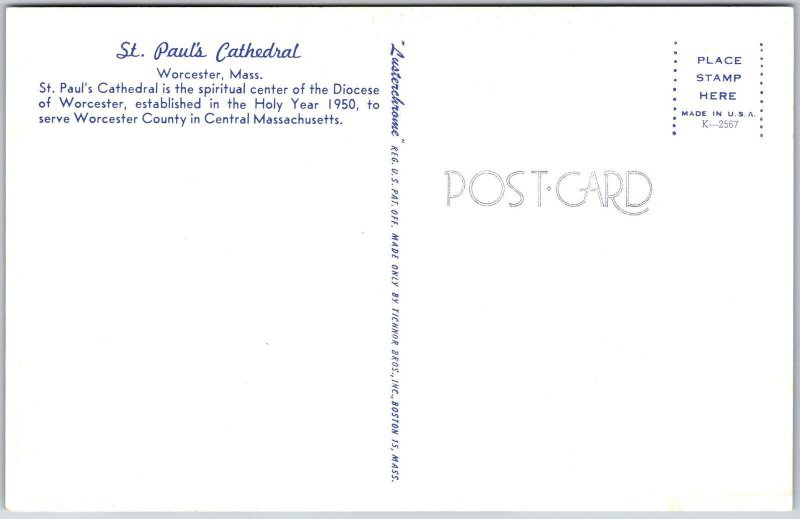 Saint Paul's Cathedral Worcester Massachusetts MA Mainroad & Grounds Postcard