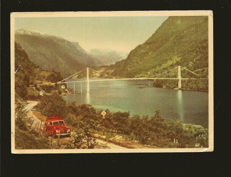 Postmark 1956 Bergen Norway Fykscsund Bridge Norman Photo Postcard