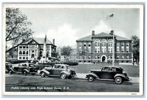 Public Library And High School Cars Statue Scene Dover New Hampshire NH Postcard 