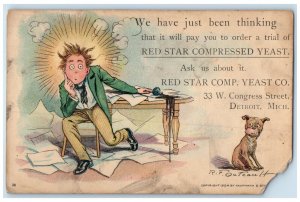 1909 Outcault Red Star Yeast Detroit Michigan MI, Man Office Dog Posted Postcard