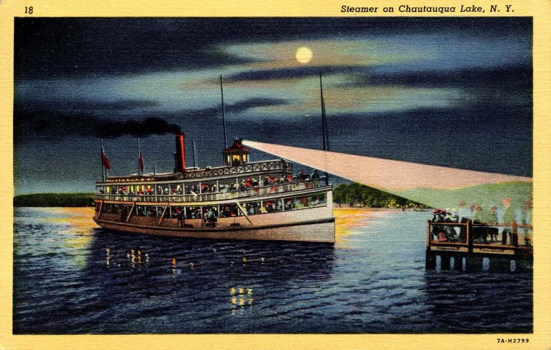 NY - Chautauqua Lake. Steamer at Night