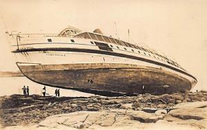 Steamer Norumbega Washed Ashore on Rocks Weather Real Photo Postcard