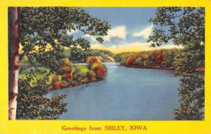 Sibley Iowa Scenic Waterfront Greeting Antique Postcard K88717