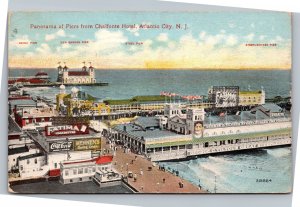 Postcard NJ Atlantic City - Panorma of Piers from Chalfonte Hotel  Coca-Cola