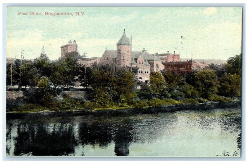 1912 Post Office Exterior Building Binghamton New York Vintage Antique Postcard