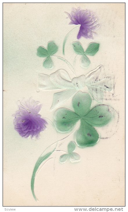 Embossed, Purple flowers, Shamrock, clovers, bow, PU-1910