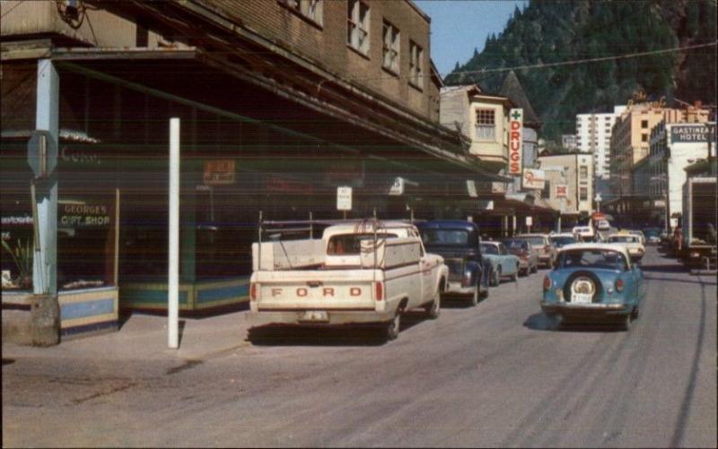 Juneau AK Franklin St. Old Cars Postcard