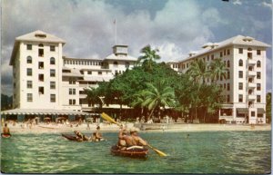Postcard Hawaii - Moana Hotel  - view from ocean with canoers
