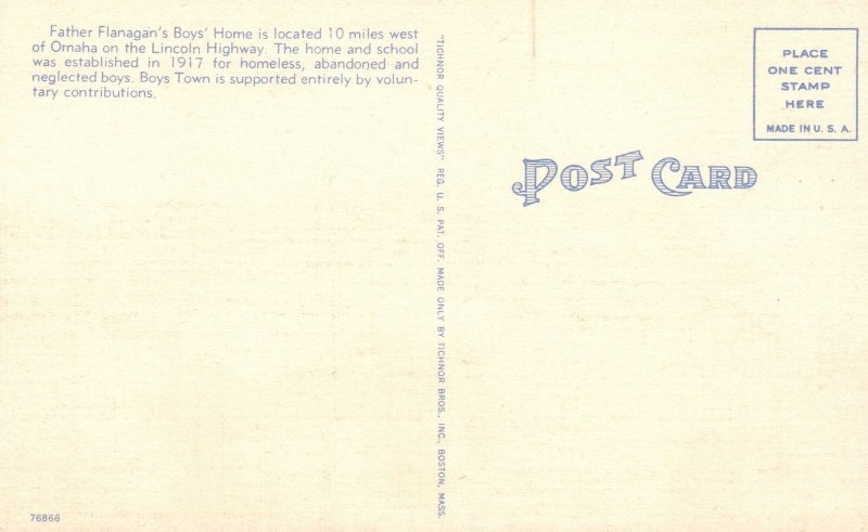 Vintage Postcard 1930's Father Flanagan Boys Town Post Office Omaha Nebraska NE
