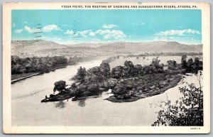 Athens Pennsylvania 1936 Postcard Tioga Point Chemung & Susquehanna Rivers