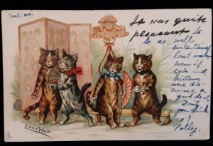 Postcard Louis Wain Cats Tuck 1905 Romance Tea Dance Fantasy Comic Humor