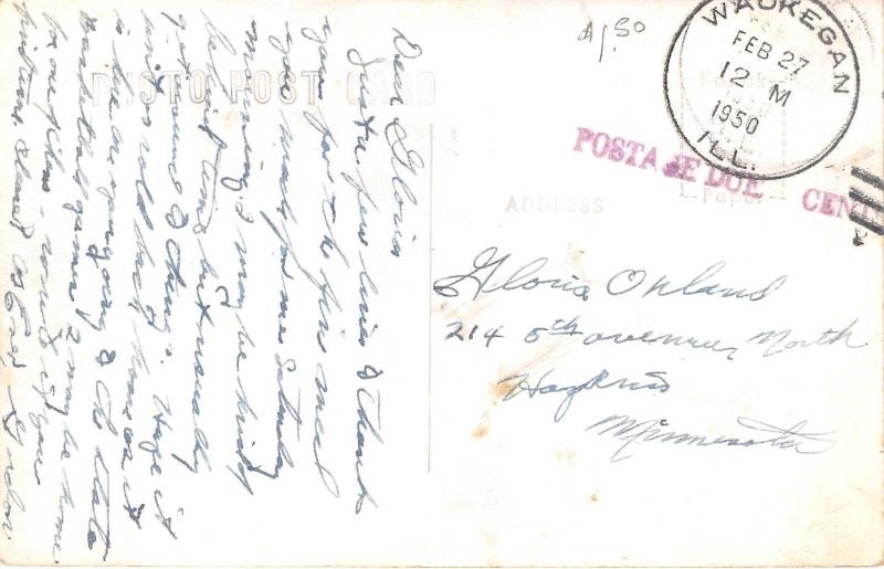 RPPC of Administration Building~Note on Back~Postcard Mailed 1950 @ Waukegan IL