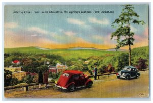 c1940 Looking Down West Mountain Hot Springs National Park Tourists AR Postcard