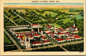 Vtg 1930's University of Detroit College School Aerial View Michigan MI Postcard