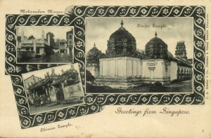 straits settlements, SINGAPORE, Mosque, Chinese & Hindu Temple (1899) Postcard