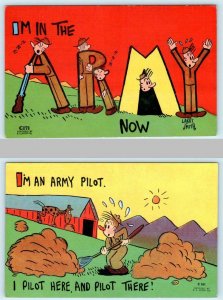 2 Postcards I'M IN THE ARMY NOW I'm An Army Pilot c1940s WWII Era Military