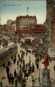 New York City Park Row Trolleys c1910 Postcard