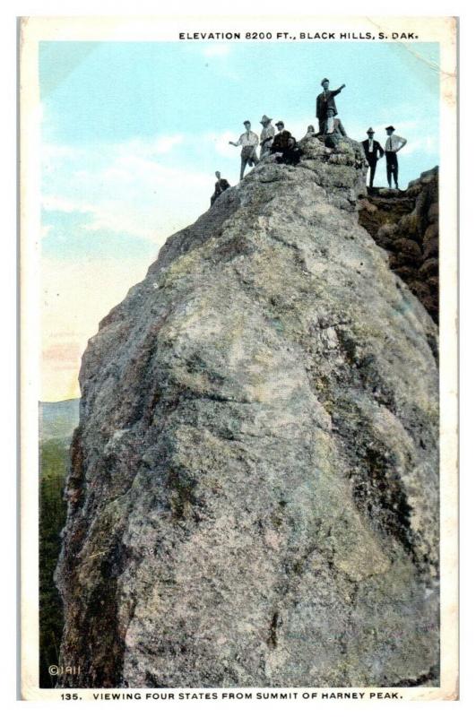 Viewing Four States from Harney Peak Summit, Black Hills, SD Postcard *5F(2)15