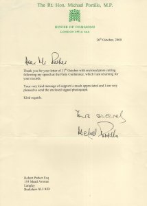 Michael Portillo Conservative MP House Of Commons Hand Signed Letter