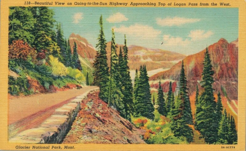 USA Highway Approaching Top of Logan Pass From The West Montana Postcard 08.14