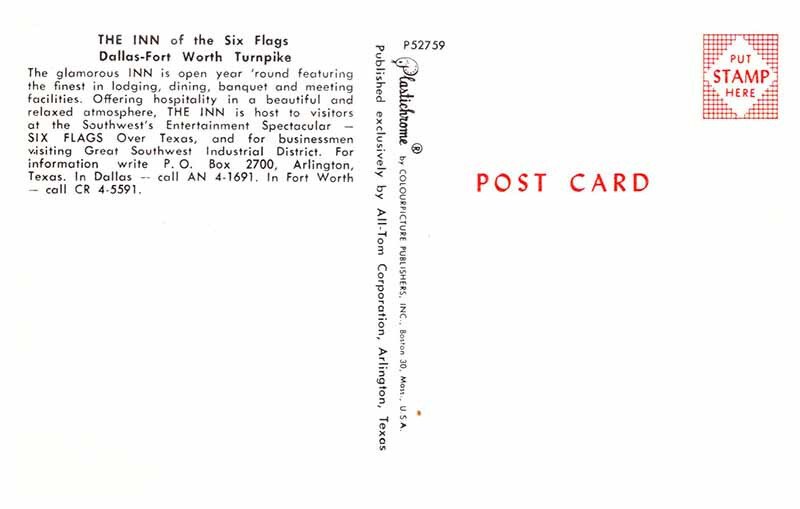 Postcard HOTEL SCENE Six Flags Texas TX AQ5257