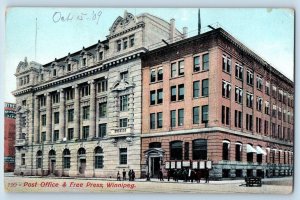 Winnipeg Canada Postcard Post Office Free Press Exterior Building c1910 Vintage