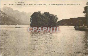 Old Postcard Savoy Lake Annecy L'Ile des Cygnes and the Spinner (2357 m)