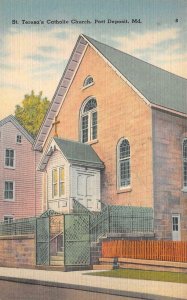 ST. TERESA'S CATHOLIC CHURCH PORT DEPOSIT MARYLAND POSTCARD (1940s)