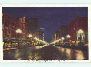 Unused Linen OLD CARS & SHOPS AT NIGHT Salt Lake City Utah UT v4374