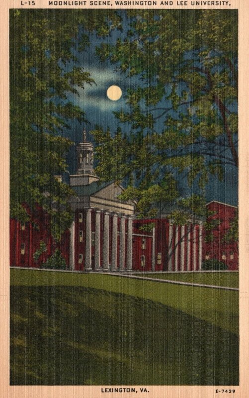 Vintage Postcard Moonlight Scene Washington & Lee University Lexington Virginia