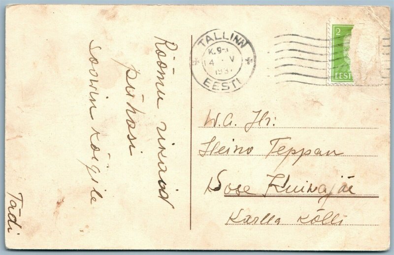 DRESSED CATS CANOEING VINTAGE POSTCARD