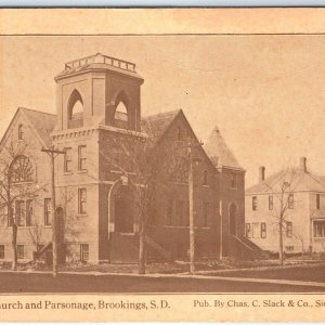 c1910s Brookings, SD Lutheran Church Parsonage Chas C Slack Postcard Photo A120