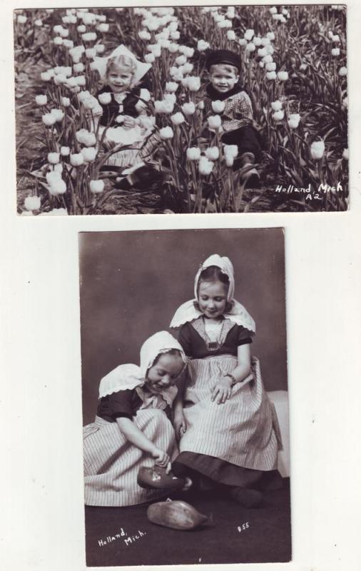 P305 JL RPPC postcard children flowers etc holland michigan