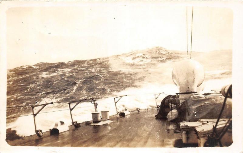 A62/ Ship Postcard Real Photo RPPC c1930 USS St Louis Cruiser Heavy Sea Waves 1