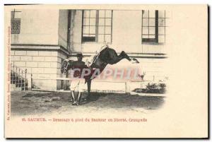 Old Postcard Saumur Horse Equestrian Dressage foot jumper at liberty croupade