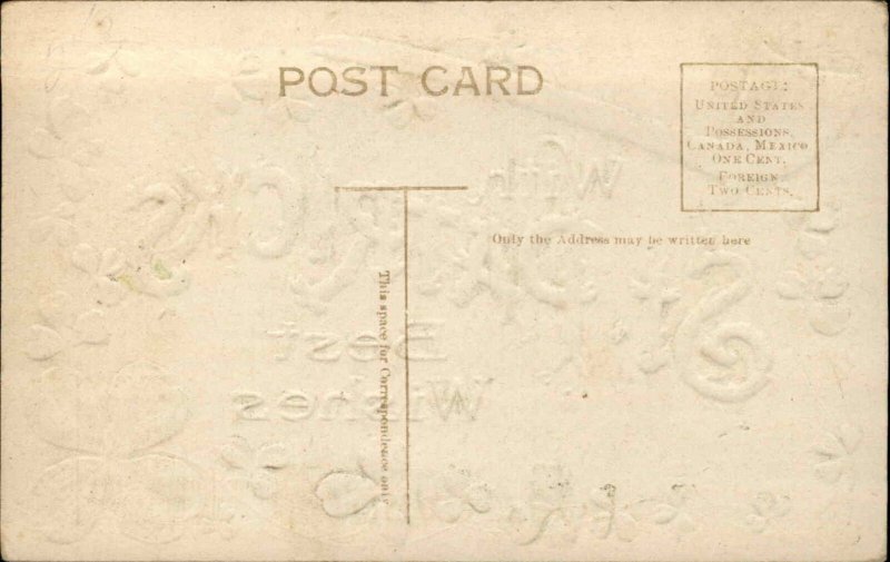 St. Patrick's Day Pipe Shamrocks Embossed c1910 Vintage Postcard 