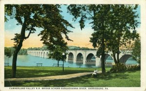 Postcard View of Cumberland Railroad across Susquehanna Rive, Harrisburg, PA.