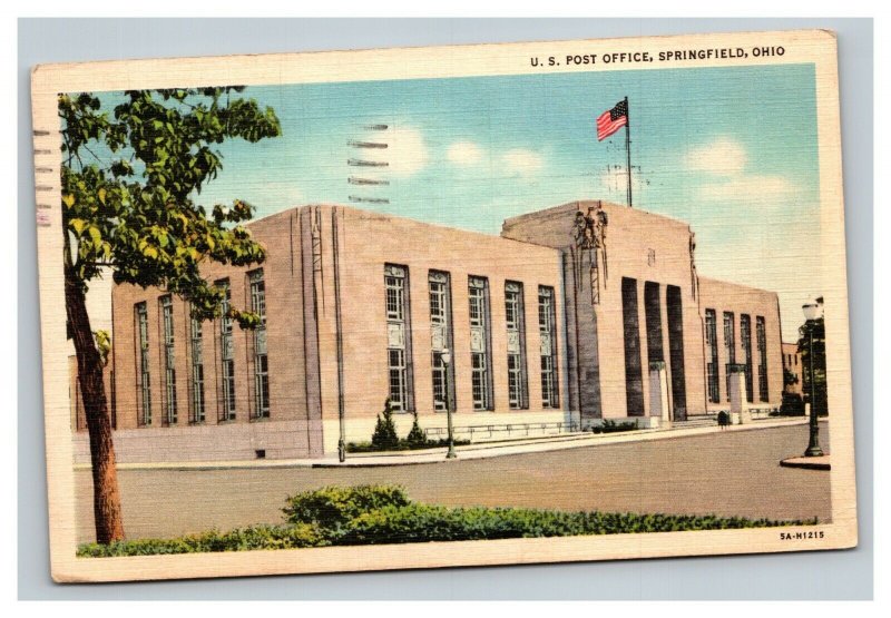 Vintage 1937 Postcard Flag Over US Post Office Building Springfield Ohio