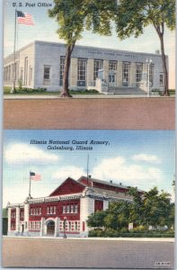 US Post Office and Illinois National Guard Armory Galesburg Illinois Postcard