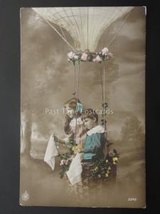 Studio Postcard LITTLE BOY & GIRL in HOT AIR BALLOON c1912 RP PC by E.J.Hey & Co