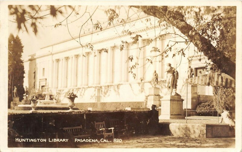 Pasadena California 1940s RPPC Real Photo Postcard Huntington Library Statues