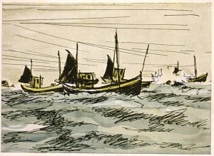 Fishing Boats,Northern Norway,Drawing by Dan BIN