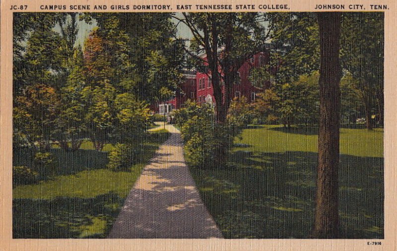 Postcard Campus Scene and Girls Dormitory East Tennessee State College TN