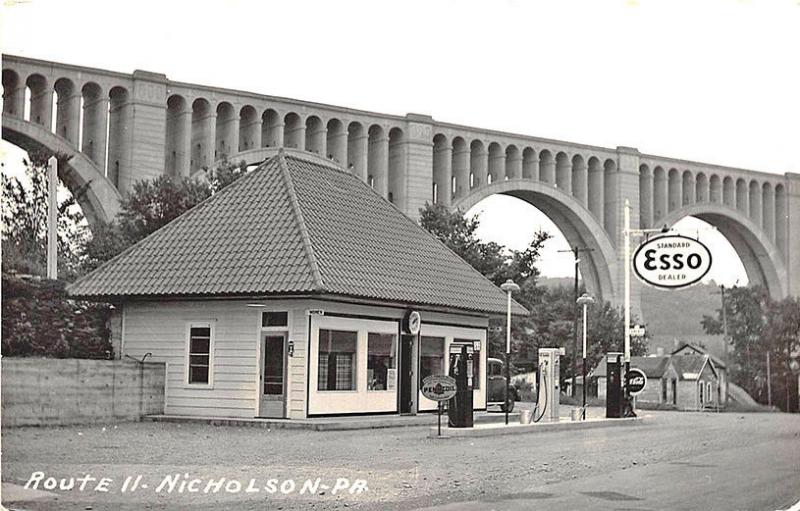 Nicholson PA Esso Gas Station Coca-Cola Sign RPPC Postcard