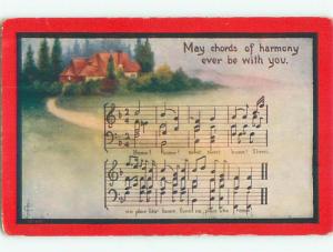 Unused Pre-Linen signed MUSIC NOTES ON POSTCARD - CHORDS OF HARMONY k6403