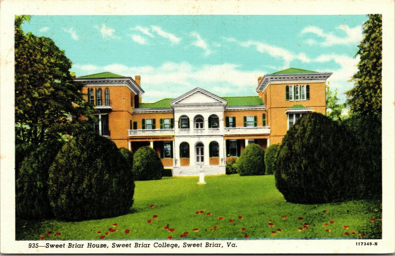 Vtg 1930's Sweet Briar House Sweet Briar College Virginia VA Linen Postcard