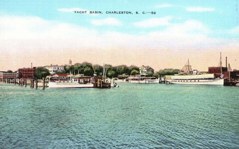 Vintage Postcard Yacht Basin Yachting Sailing Sports Charleston South Carolina