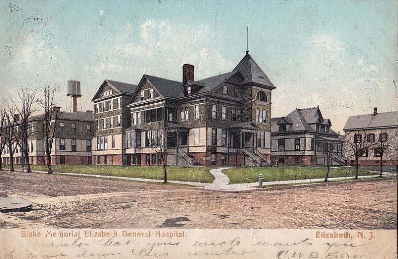 Postcard Blake Memorial Elizabeth General Hospital Elizabeth NJ