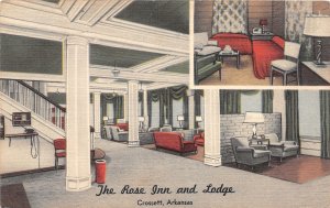 J42/ Crossett Arkansas Postcard Linen Interior Rose Inn Lodge 301